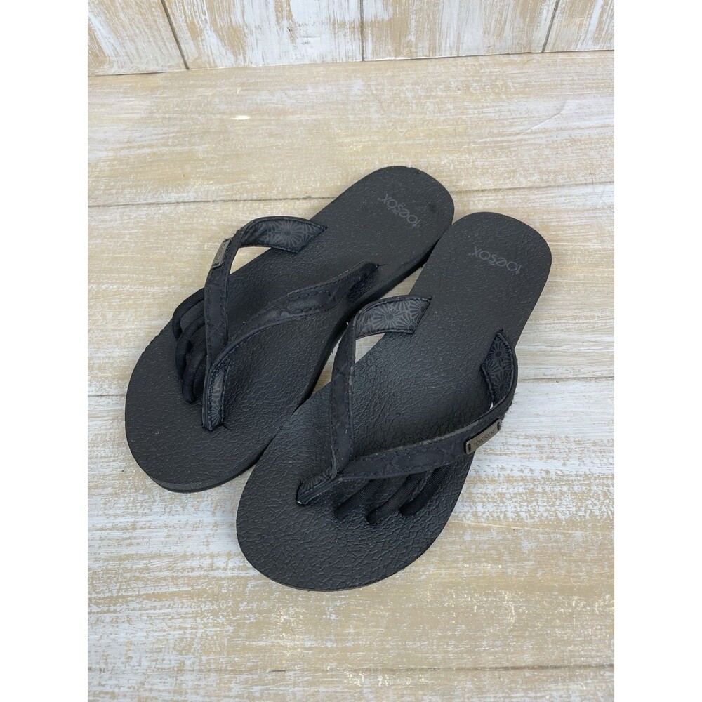ToeSox Bohemian Yoga Mat Sandals Womens 9 Black Boho 5 Toe Flip Flops Pedicure